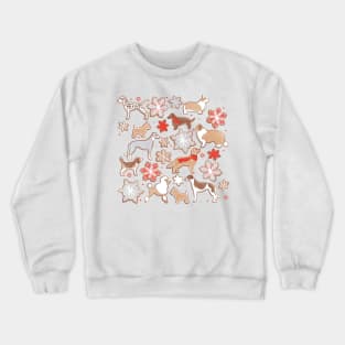 Catching ice and sweetness // spot // white background gingerbread white brown grey and dogs and snowflakes neon red details Crewneck Sweatshirt